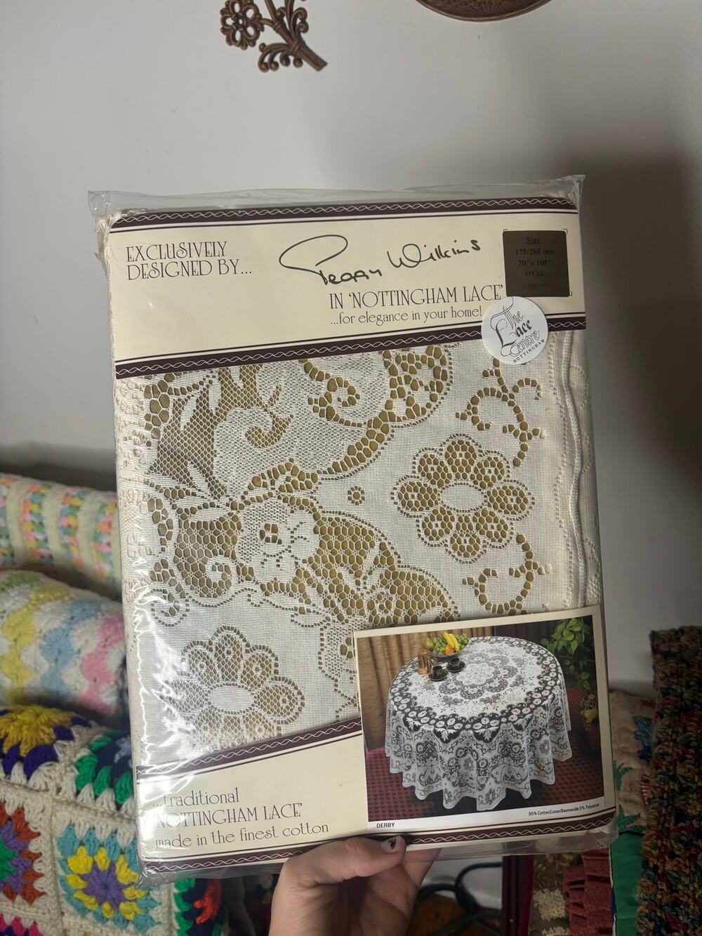 NIP Peggy Wilkins Nottingham Lace Tablecloth Derby 70x105 Oval Cotton Blend